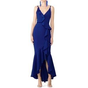 MARCHESA NOTTE Women's Royal Blue Ruffle Gown Size 8 In Blue